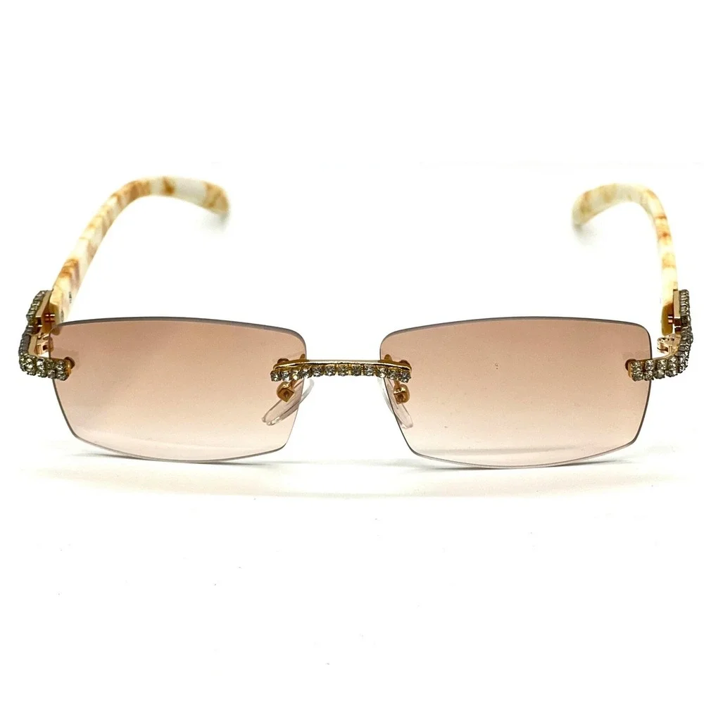 Rhinestone Rimless Sunglasses Fashion Tinted Lens Eyewear Hip Hop‎ Men Diamond